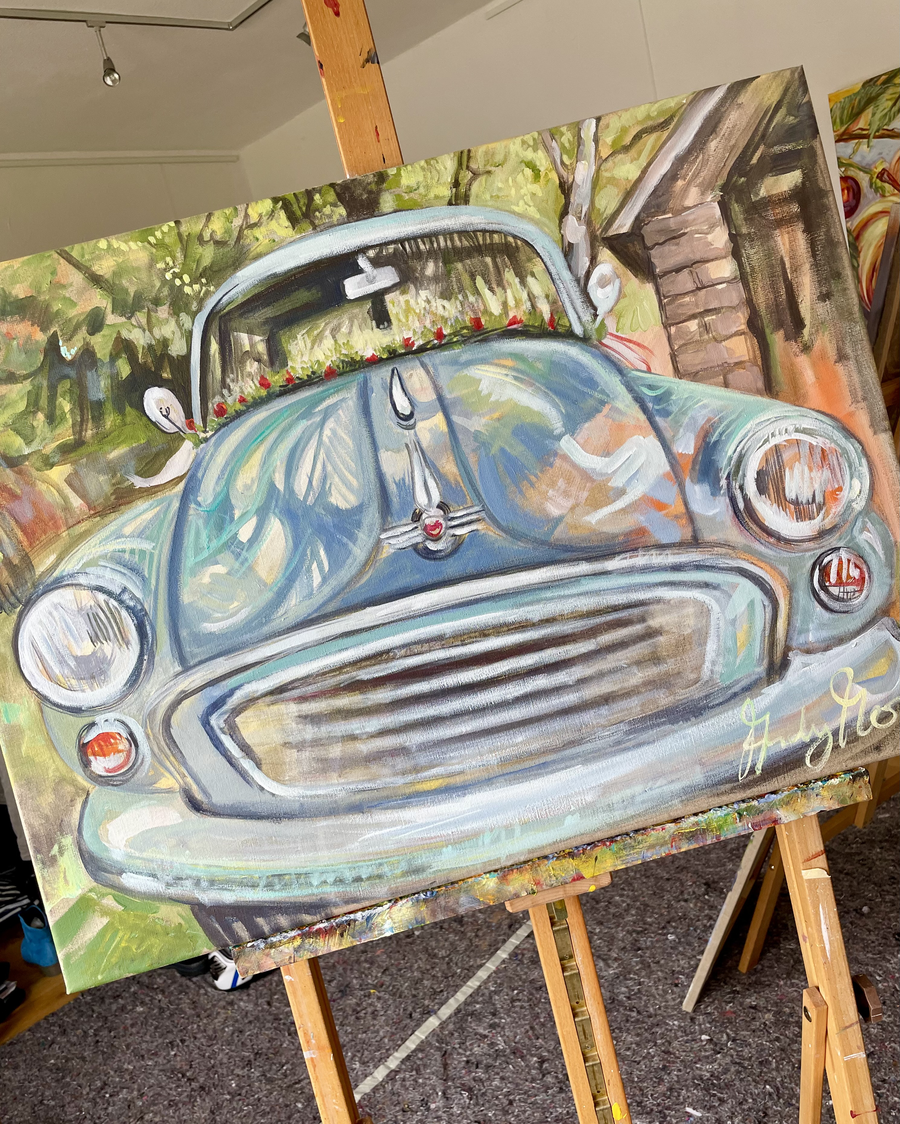 Hochzeitsauto - Oldtimer Morris Minor 60 x 80 cm