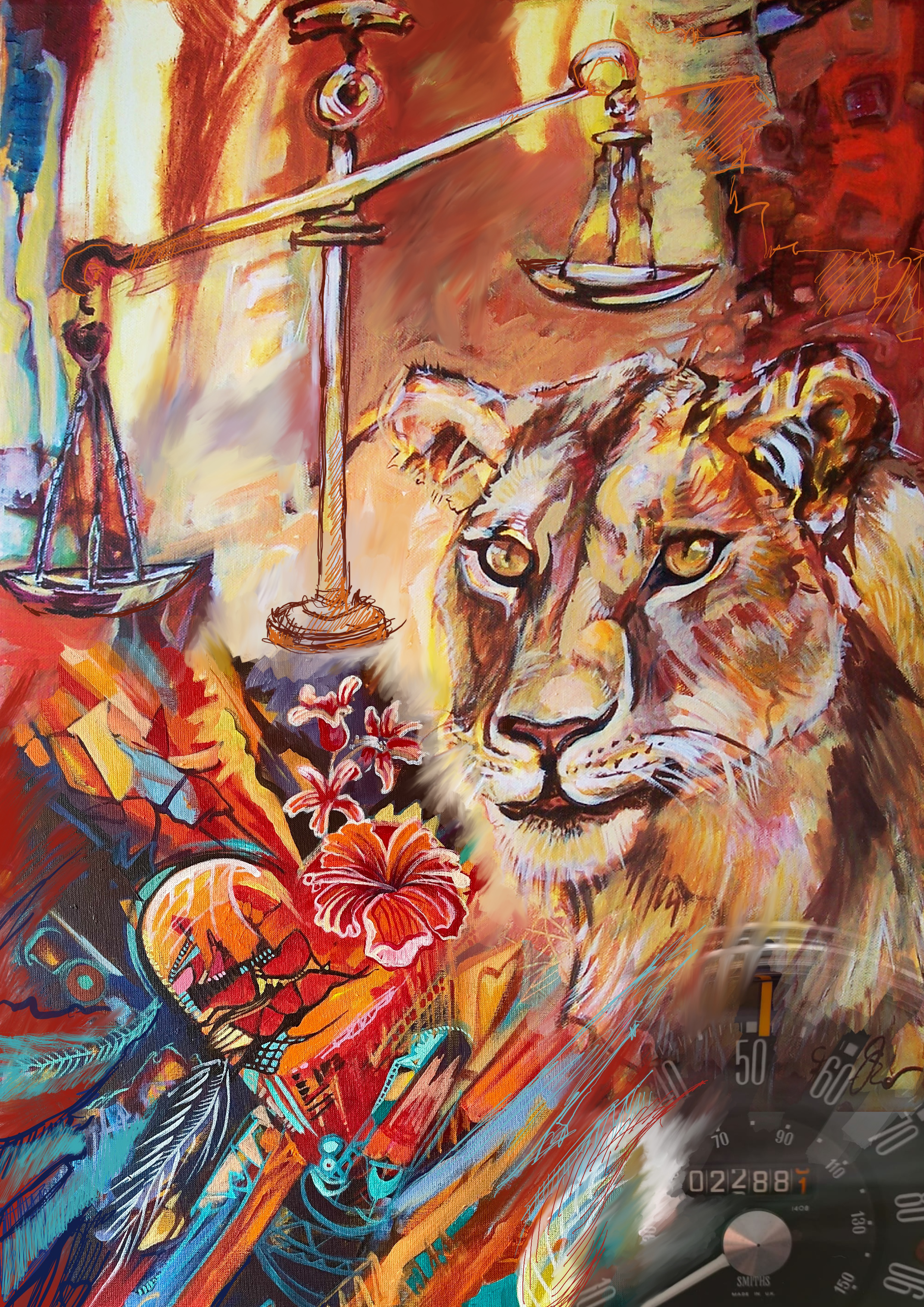 Löwe und Waage - Liebesmotiv 60 x 70 cm